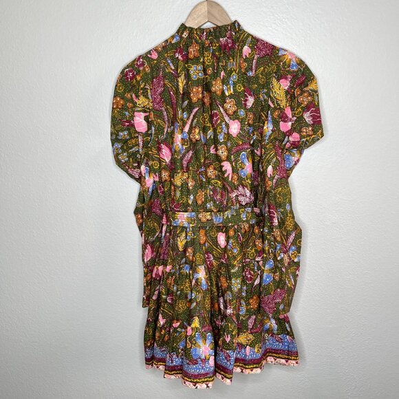 Ulla Johnson Womens Devya Green Floral Print Puff Sleeve Cotton Mini Dress 10 - Picture 9 of 11